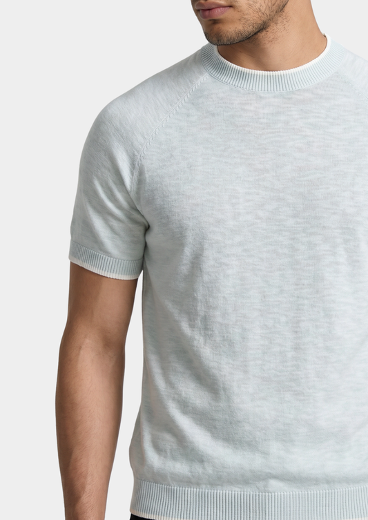 Capri Ice Blue Linen Contrast T-Shirt | Auremmont