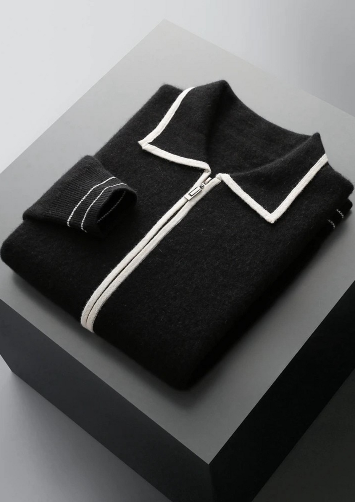 Pure Extra-Fine Merino Wool Two-Tone Polo Cardigan | Auremmont