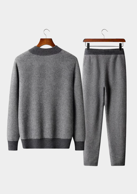 Pure Extra-Fine Merino Wool Gray Herringbone Set | Auremmont