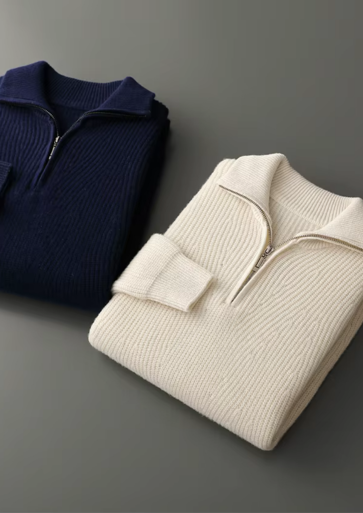 Pure Extra-Fine Merino Wool Ribbed Half-Zip | Auremmont