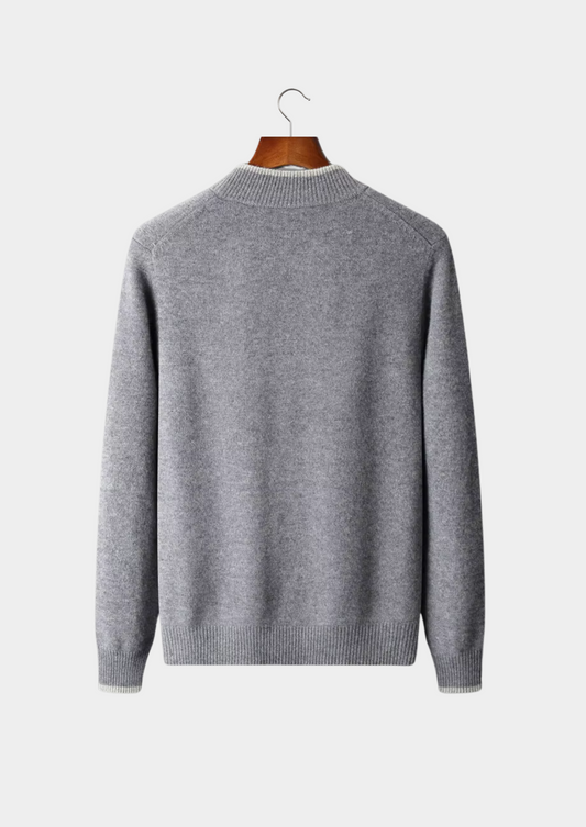 Pure Extra-Fine Merino Wool Two-Tone Zip Cardigan | Auremmont