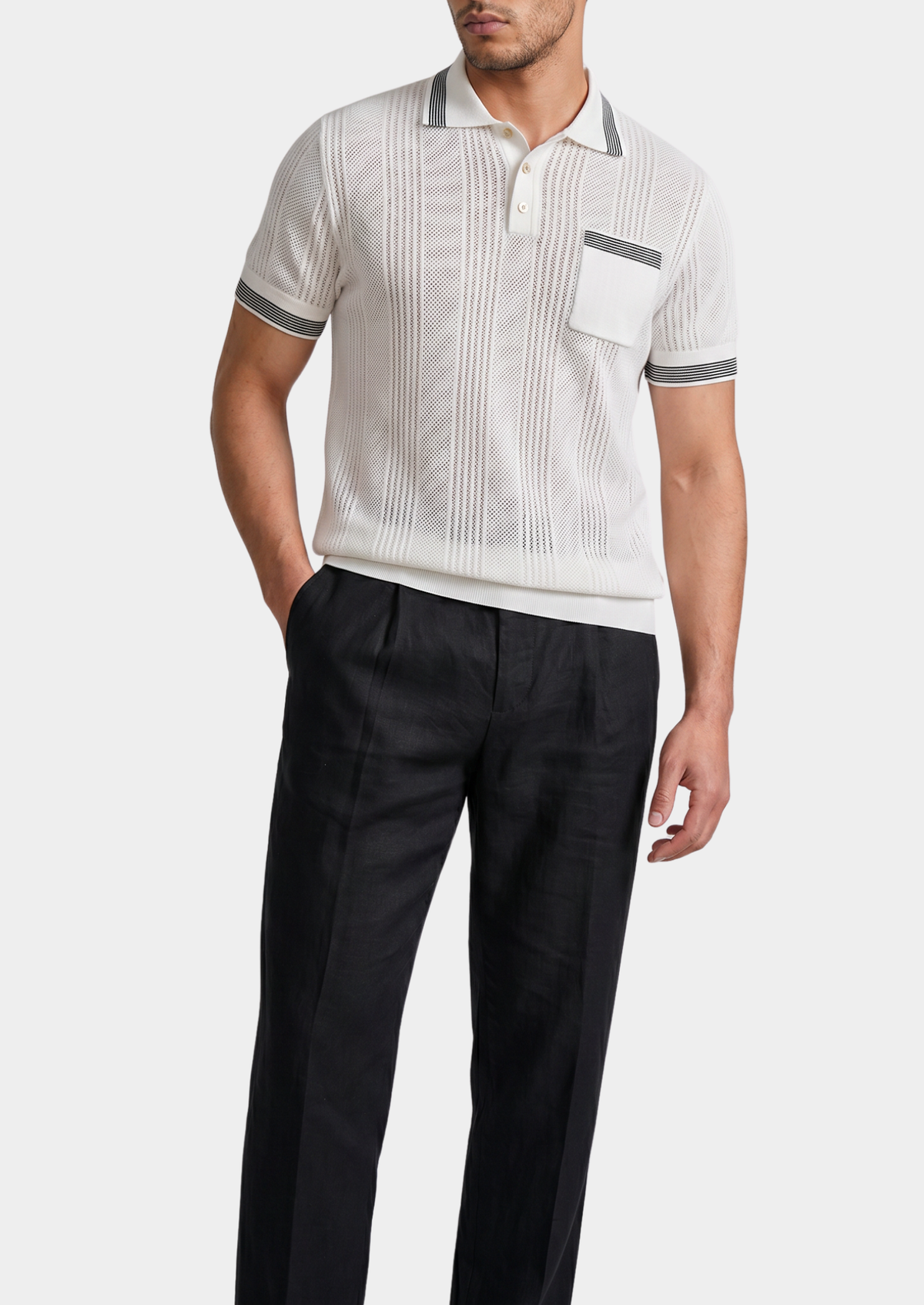 Leon White Open Knit Lightweight Polo | Auremmont