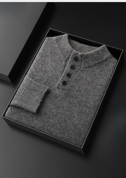 Pure Cashmere Light Gray Button Sweater | Auremmont