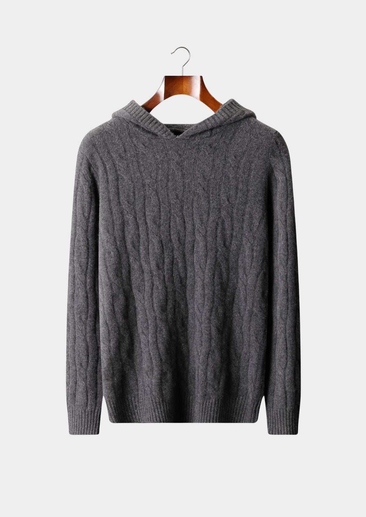 Pure Cashmere Dark Gray Cable Knit Hoodie | Auremmont