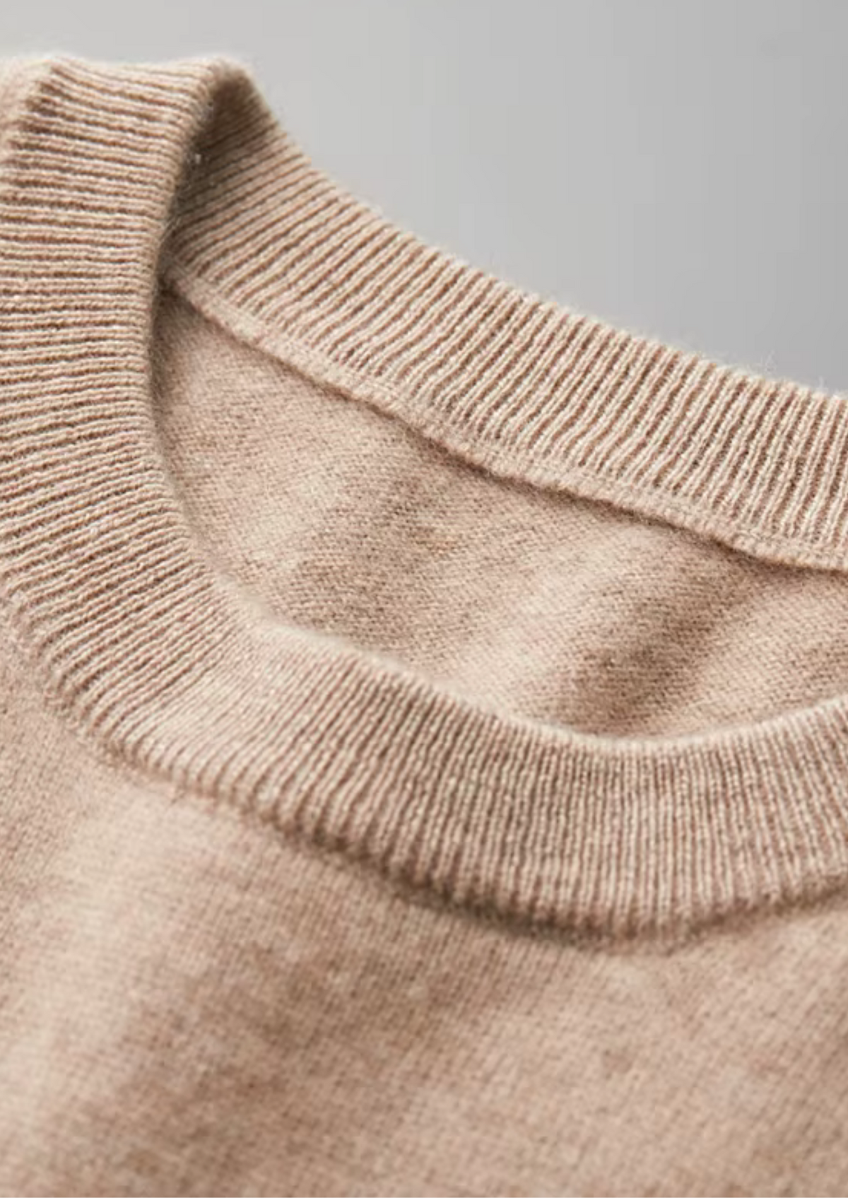 Premium Cashmere Classic Crewneck T-Shirt - Light Beige | Auremmont