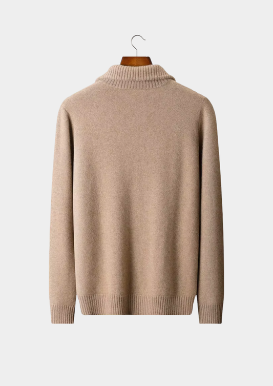Pure Cashmere Beige Funnel Neck Cardigan | Auremmont