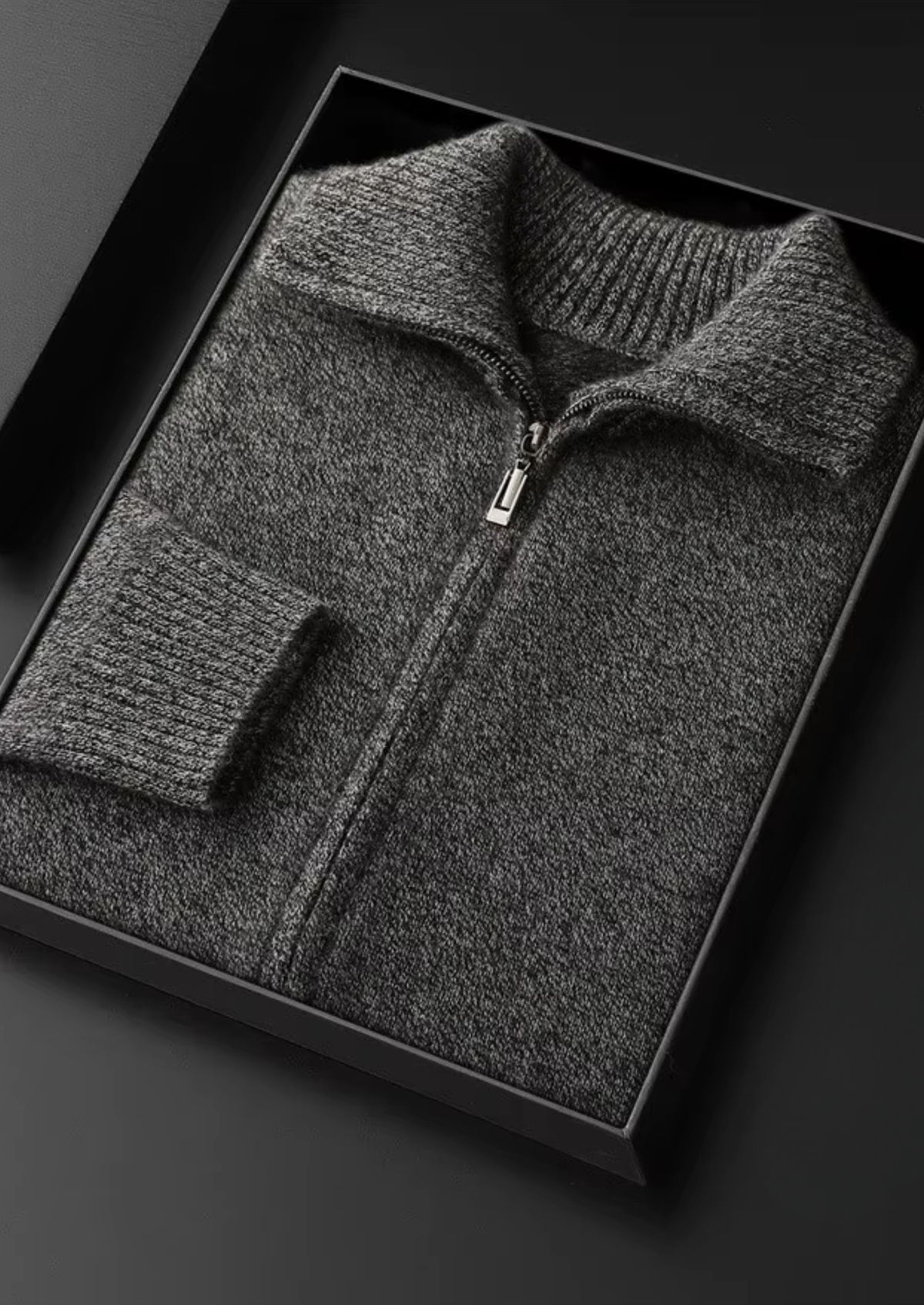 Pure Cashmere Heather Gray Funnel Neck Cardigan | Auremmont