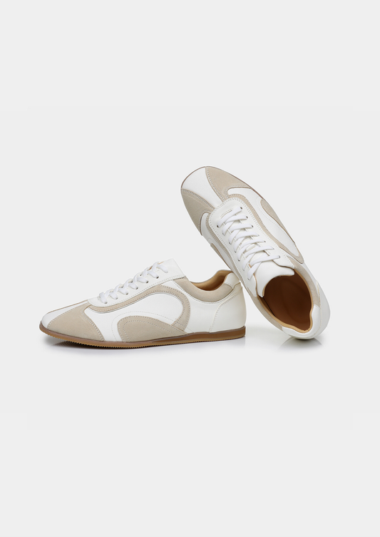White Retro Hybrid Suede Leather Runner | Auremmont