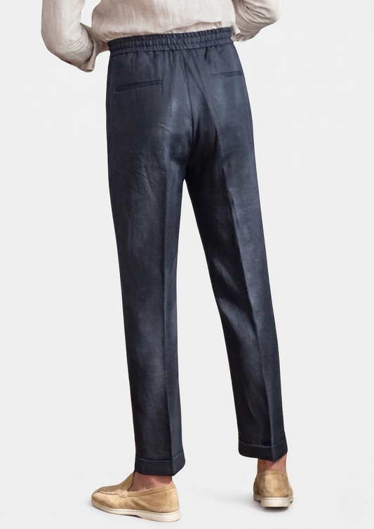 Drawstring Coastal Trousers - Navy Blue | Auremmont
