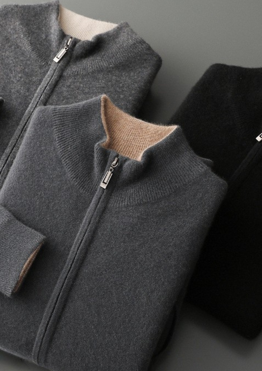 Pure Cashmere Heather Gray Dual Zip Cardigan | Auremmont