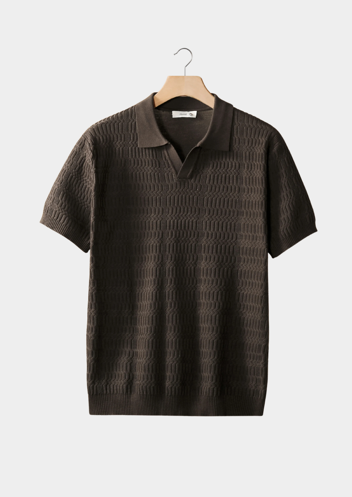 Coffee Patterned Knit Buttonless Polo | Auremmont