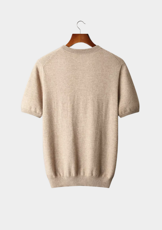 Premium Cashmere Classic Crewneck T-Shirt - Light Beige | Auremmont
