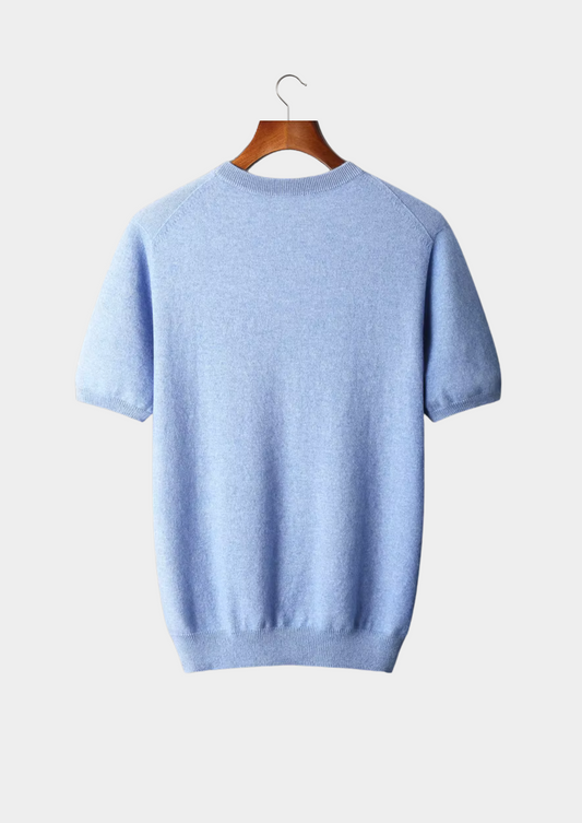 Premium Cashmere Classic Crewneck T-Shirt - Light Blue | Auremmont
