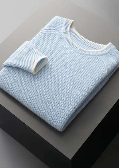 Pure Extra-Fine Merino Wool Two Tone Crewneck | Auremmont