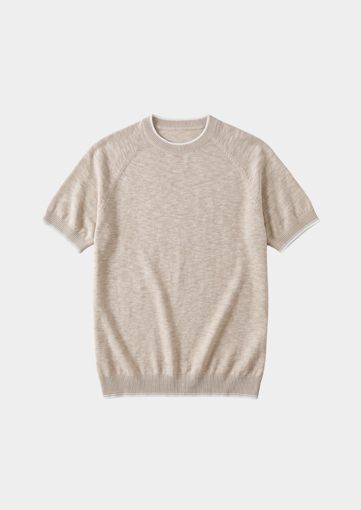 Capri Beige Linen Contrast T-Shirt | Auremmont