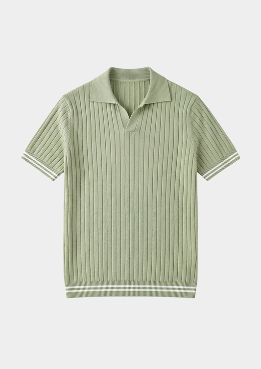 Pierre Pistache Ribbed Buttonless Polo | Auremmont