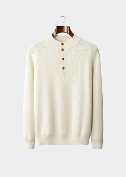 Premium Cashmere Classic Ribbed Henley Sweater | Auremmont