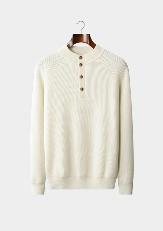 Premium Cashmere Classic Ribbed Henley Sweater | Auremmont
