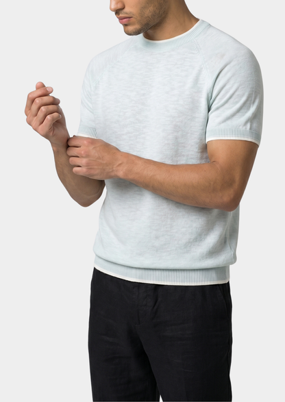 Capri Ice Blue Linen Contrast T-Shirt | Auremmont
