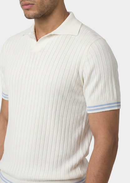 Pierre Ivory Ribbed Buttonless Polo | Auremmont
