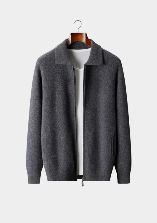 Premium Cashmere Zip Polo Cardigan | Auremmont
