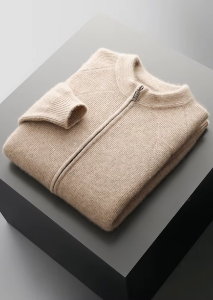 Pure Extra-Fine Merino Wool Ribbed Zip Cardigan | Auremmont