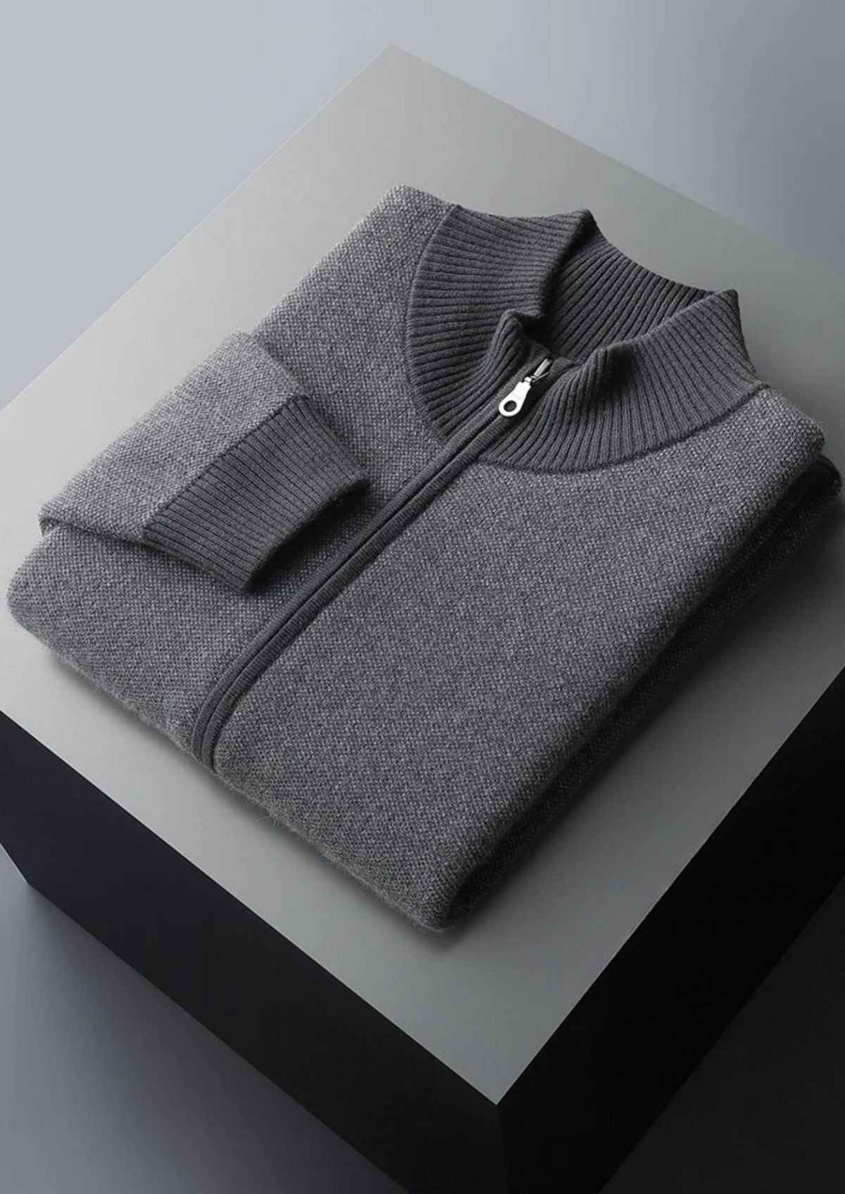 Premium Cashmere Jacquard Zip Cardigan | Auremmont