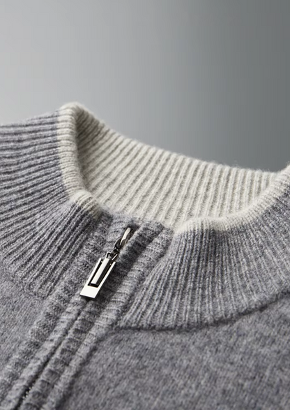 Pure Extra-Fine Merino Wool Two-Tone Zip Cardigan | Auremmont