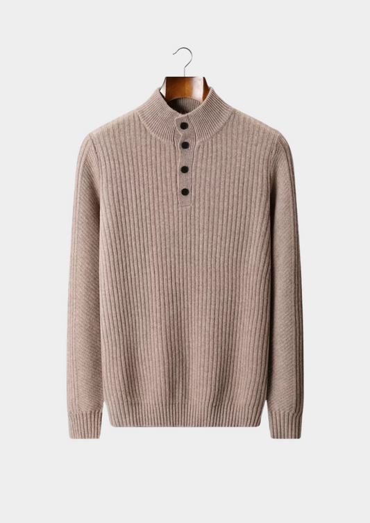 Pure Extra-Fine Merino Wool Ribbed Henley Sweater | Auremmont