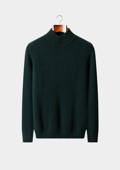 Pure Extra-Fine Merino Wool Ribbed Henley Sweater | Auremmont