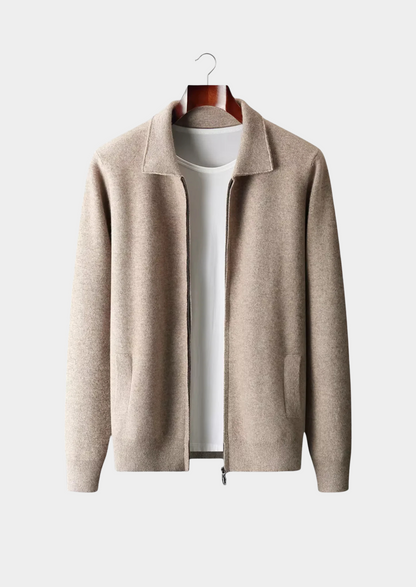Pure Extra-Fine Merino Wool Zip Polo Cardigan | Auremmont