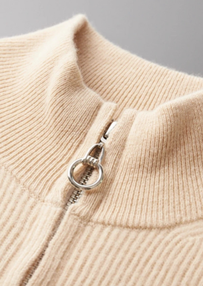 Pure Extra-Fine Merino Wool Ribbed Zip Cardigan | Auremmont