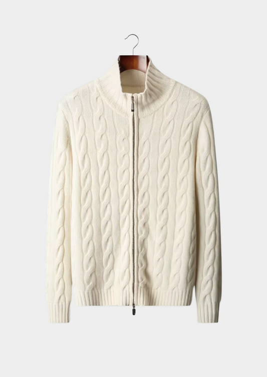 Pure Extra-Fine Merino Wool Dual-Zip Cable Cardigan | Auremmont