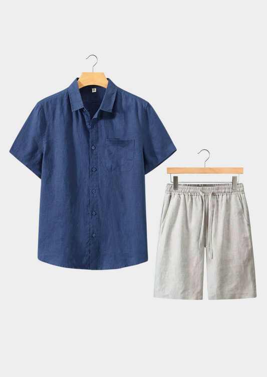 Dolcevita Shortsleeve Summer Set - Navy/beige | Auremmont