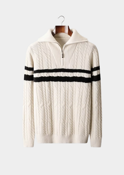 Pure Extra-Fine Merino Wool Striped Half-Zip Sweater | Auremmont