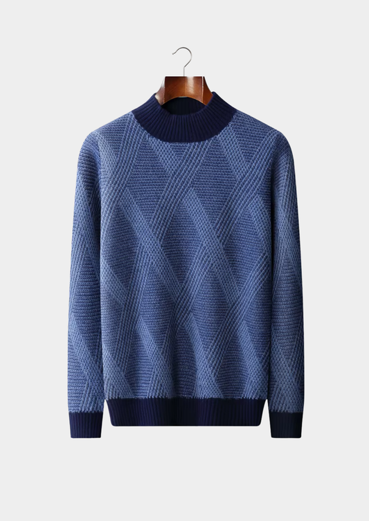 Pure Extra-Fine Merino Wool Two Tone Patterned Mockneck | Auremmont
