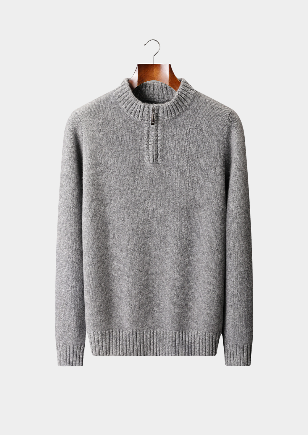 Pure Cashmere Light Gray Half Zip Sweater | Auremmont