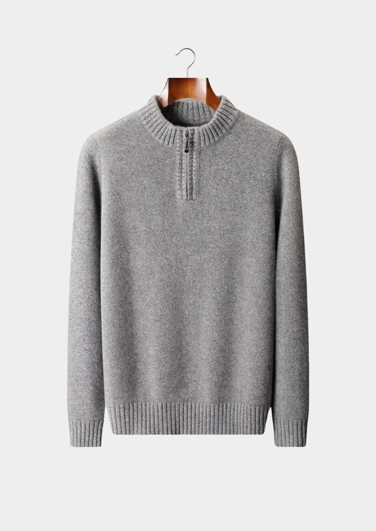 Pure Cashmere Light Gray Half Zip Sweater | Auremmont