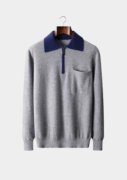 Premium Cashmere Two Tone Zipper Polo | Auremmont