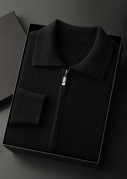 Premium Cashmere Zip Polo Cardigan | Auremmont