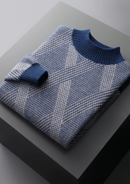 Pure Extra-Fine Merino Wool Two Tone Patterned Mockneck | Auremmont