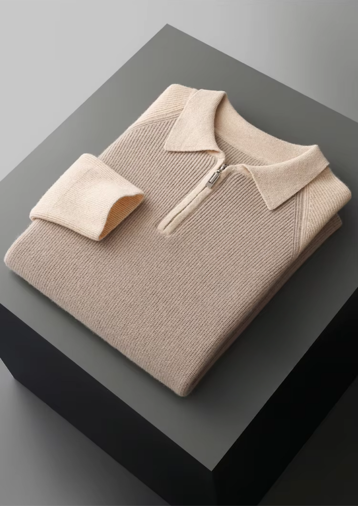 Pure Extra-Fine Merino Wool Two Tone Zipper Sweater Polo | Auremmont