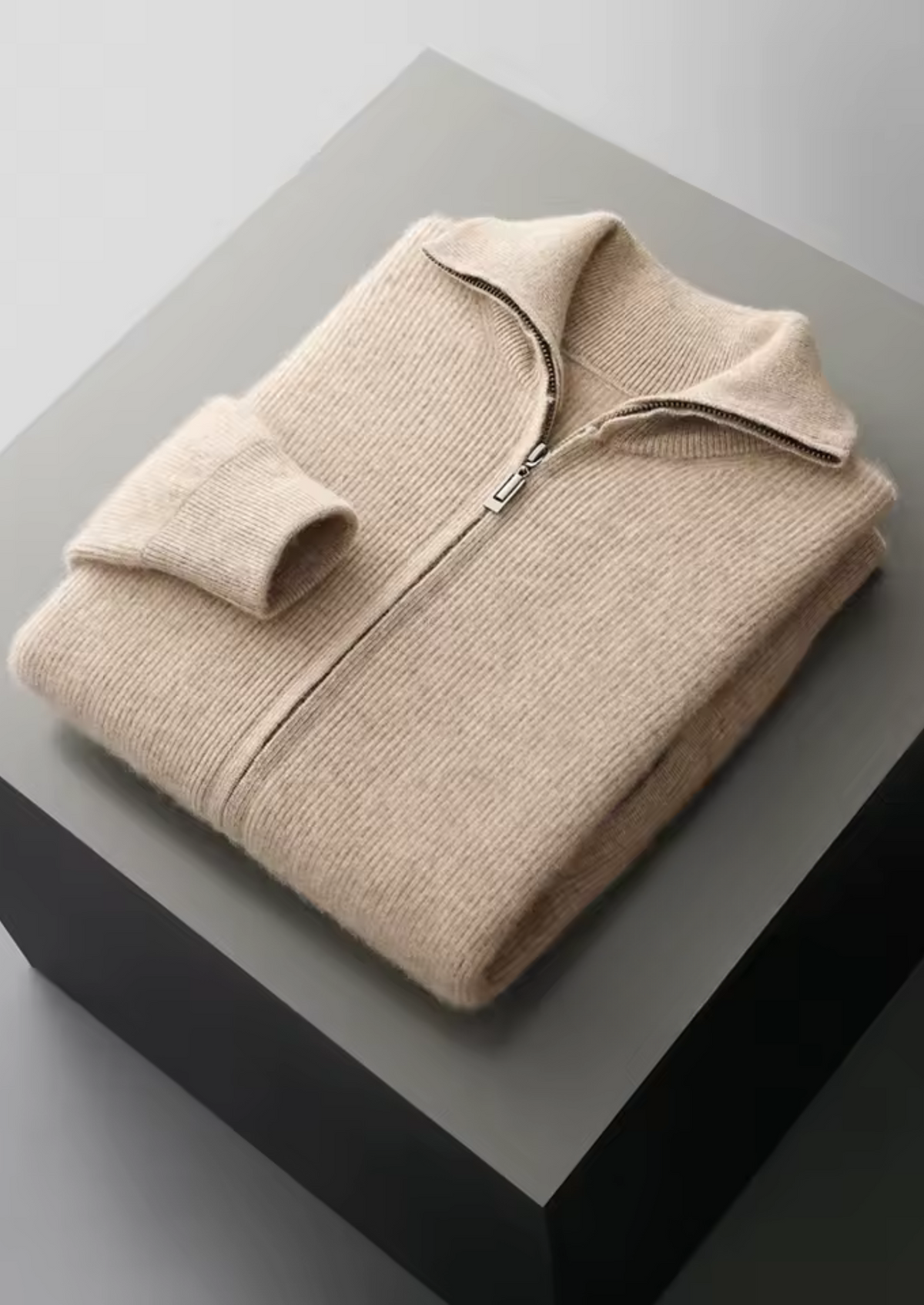Pure Extra-Fine Merino Wool Ribbed Zipper Cardigan | Auremmont