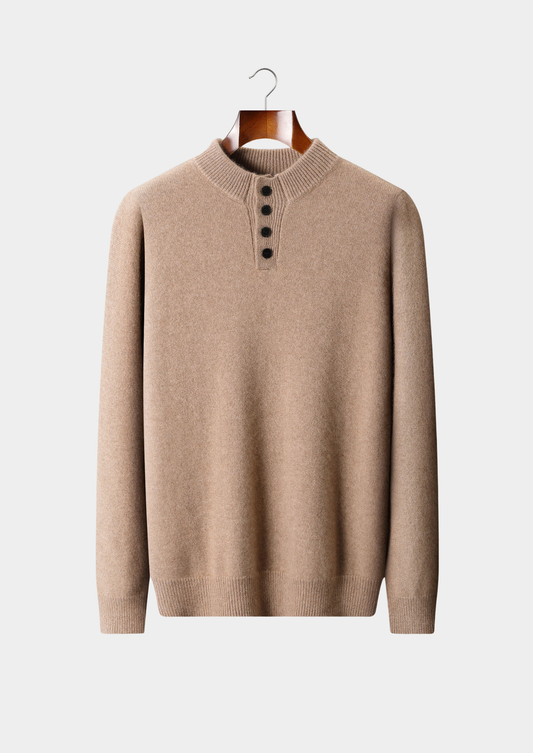 Pure Cashmere Beige Button Sweater | Auremmont