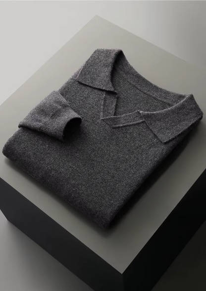 Pure Extra-Fine Merino Wool Ribbed Buttonless Polo | Auremmont