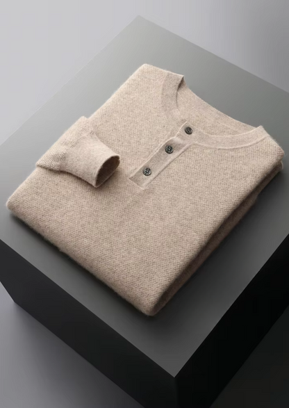 Premium Cashmere Classic Henley Sweater | Auremmont