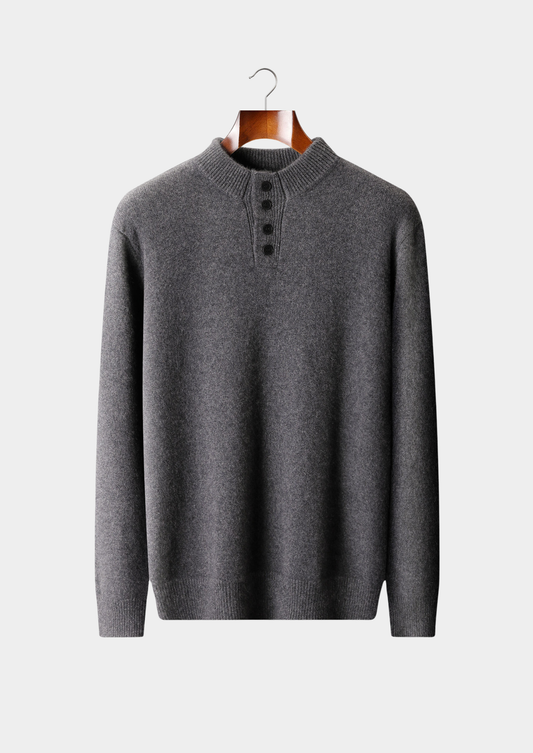 Pure Cashmere Dark Gray Button Sweater | Auremmont