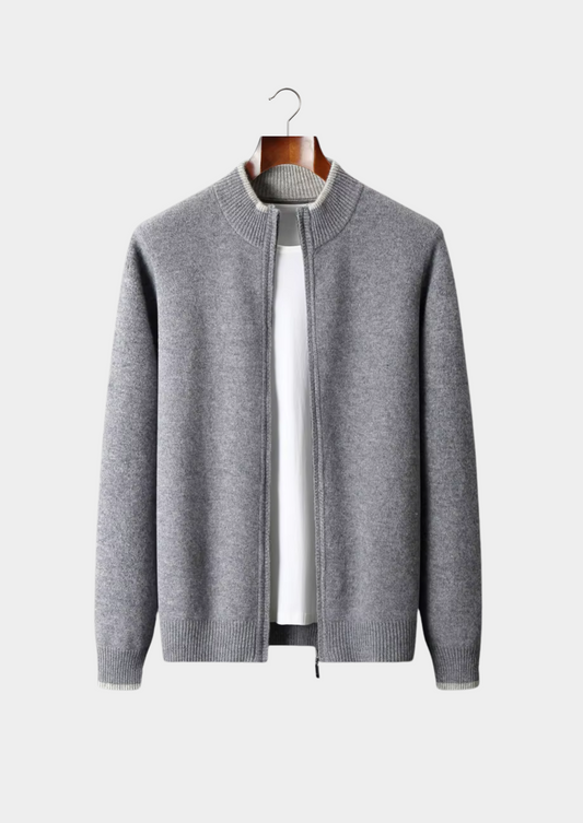 Pure Extra-Fine Merino Wool Two-Tone Zip Cardigan | Auremmont