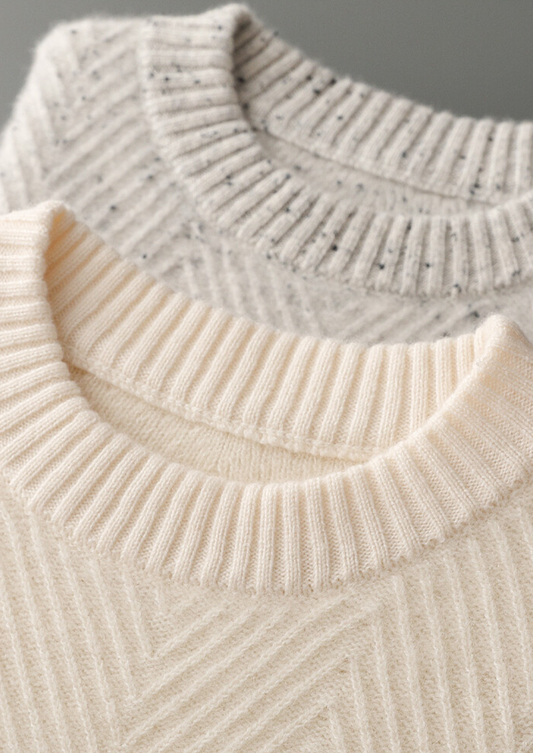 Pure Cashmere Light Gray Herringbone Crewneck | Auremmont