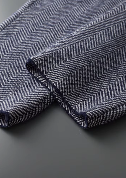 Pure Extra-Fine Merino Wool Navy Blue Herringbone Set | Auremmont